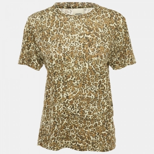 Isabel Marant Green Leopard Print Cotton Zewel T-Shirt S