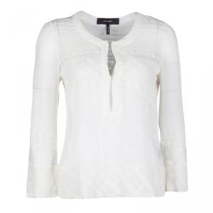 Pre Owned Isabel Marant White Embroidered Crinkled Silk Sheer Top S
