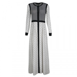 Pre Owned Isabel Marant Monochrome Printed Silk Long Sleeve Melissande Maxi Dress M