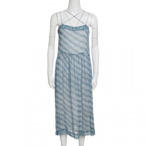 Isabel Marant Etoile Blue and White Striped Silk Chiffon Sleeveless Dress S