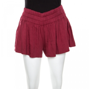 Isabel Marant Burgundy Linen Elasticized Waist Shorts S