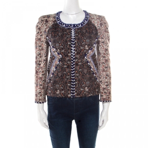 Isabel Marant Multicolor Floral Printed Bead Trim Embellished Reilly Jacket S
