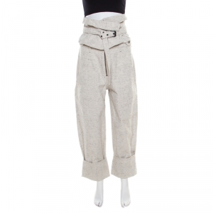 Isabel Marant Chalk White Marled Denim Erika Waist Belt and Trousers Set M