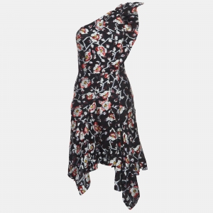 Isabel Marant Black Floral Detailed Silk Blend Short Dress S