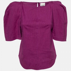 Isabel Marant Purple Linen Blend Fergyo Puff Sleeve Top S