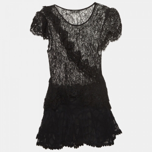 Isabel Marant Black Patterned Lace Top and Skirt Set S/M