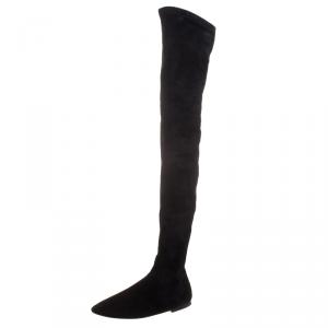 Isabel Marant Black Stretch Suede Brenna Over Knee Thigh High Boots Size 39