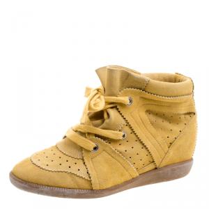 Pre Owned Isabel Marant Mustard Yellow Perforated Suede Etoile Wedge Sneakers Size 41