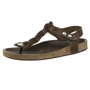 Pre Owned Isabel Marant Brown Braided Leather Brook Sandals Size 38