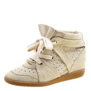 Isabel Marant Beige Suede Bobby Wedge Sneakers Size 40