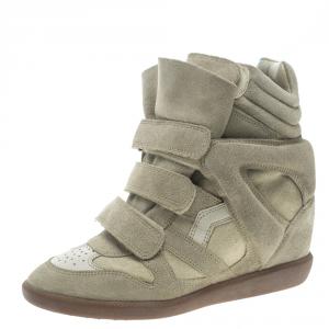 Pre Owned Isabel Marant Beige Suede Bekett Wedge Sneakers Size 37