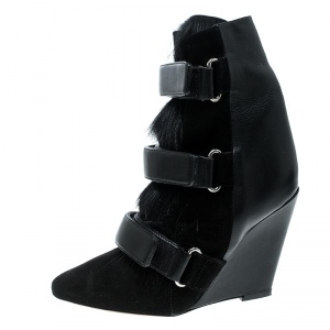 Isabel Marant Black Suede and Calf Hair Scarlet Wedge Boots Size 36