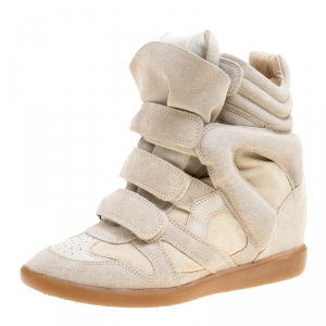 Pre Owned Isabel Marant Beige Suede Bekett Wedge Sneakers Size 39