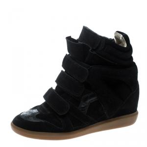 Pre Owned Isabel Marant Black Suede And Leather Bekett Wedge Sneakers Size 38