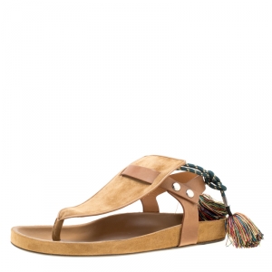 Isabel Marant Brown Suede and Leather Cook Lee Tassel Flat Sandals Size 40