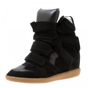 Pre Owned Isabel Marant Black Suede And Leather Bekett Wedge Sneakers Size 38