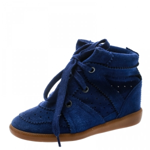 Isabel Marant Blue Suede Bobby Lace Up Wedge Sneakers Size 36