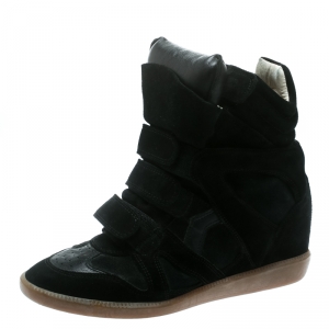 Pre Owned Isabel Marant Black Suede Bekett Wedge Sneakers Size 39