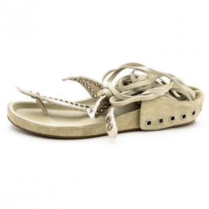 Pre Owned Isabel Marant White Leather Edris Bow Tie Sandals Size 37