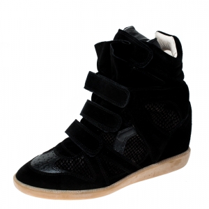 Pre Owned Isabel Marant Black Suede And Leather Bekett Wedge Sneakers Size 41