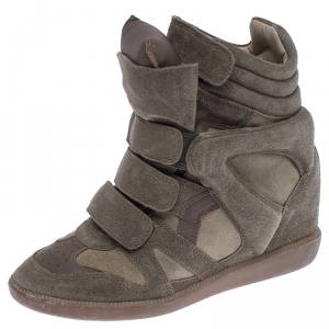 Isabel Marant Olive Green Suede And Leather Trim Bekett Wedge Sneakers Size 37