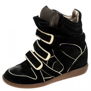 Pre Owned Isabel Marant Two Tone Suede and Leather Bekett Wedge Sneakers Size 39