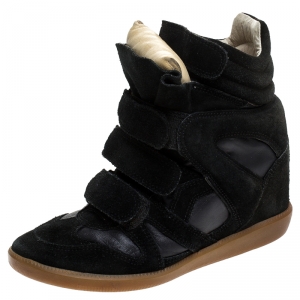 Isabel Marant Black Suede and Leather Bekett Wedge Sneakers Size 35