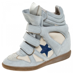 Isabel Marant Beige Canvas And Powder Blue Suede Bekett Wedge Sneakers Size 39