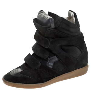 Pre Owned Isabel Marant Black Suede And Leather Bekett Wedge Sneakers Size 39