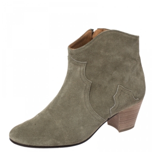 Pre Owned Isabel Marant Khaki Suede Dicker Ankle Boots Size 38