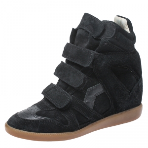 Isabel Marant Black Suede And Leather Trim Bekett Wedge Sneakers Size 37