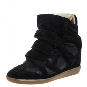 Isabel Marant Black Suede And Leather Bekett Wedge Sneakers Size 38