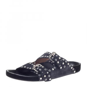 Pre Owned Isabel Marant Light Black Suede Leather Lennyo Slides Size 41