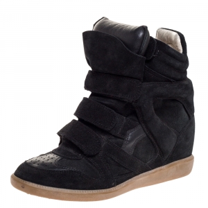 Isabel Marant Black Suede And Leather Bekett Wedge High Top Sneakers Size 39