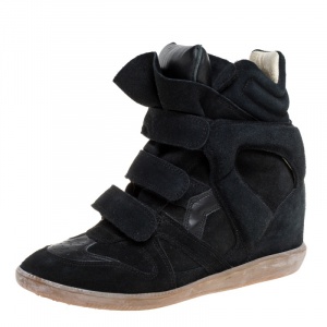 Pre Owned Isabel Marant Black Suede Leather Beckett Wedge High Top Sneakers Size 39