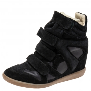 Isabel Marant Black Suede and Leather Bekett Wedge Sneakers Size 41