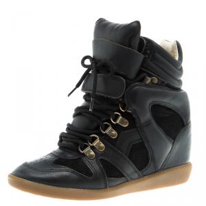 Pre Owned Isabel Marant Black Suede And Leather Bekett Wedge Sneakers Size 36