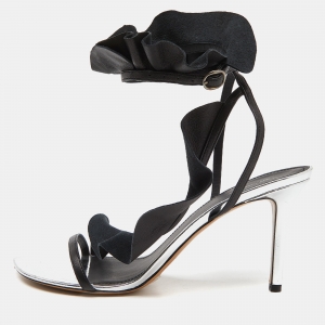 Isabel Marant Black/Silver Leather Aseta Ankle Strap Sandals Size 39