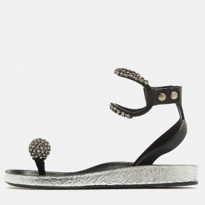 Isabel Marant Black Leather Crystal Embellished Ecly Sandals Size 40