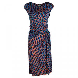 Issa Multicolour Printed Draped Sunset Jersey Dress L