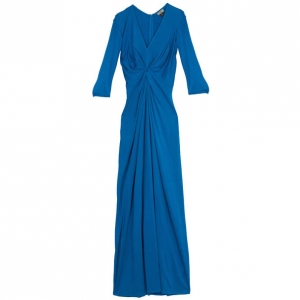 Issa Blue Silk Jersey Draped Maxi Dress S