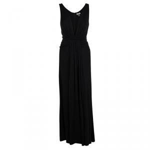 Issa Black Silk Jersey Plunged Neck Gathered Maxi Dress S