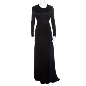 Issa Black Contrast Plisse Panel Detail Vanka Heavy Double Georgette Maxi Dress M