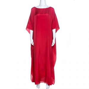 Issa Red Silk Kaftan Maxi Dress  L