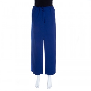 Issey Miyake Blue Split Tie Front Elasticized Waist Loose Pants S
