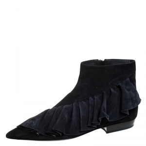J.W.Anderson Black Suede Leather Frill Detail Ankle Boots Size 39