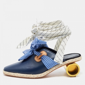 J.W.Anderson Navy Blue Leather and Fabric Cylindrical Mules Size 39