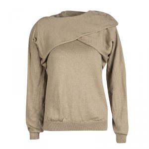 J.W.Anderson Brown Merino Wool Draped Overlap Shoulder Detail Sweater L