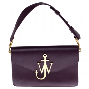  J.W.Anderson Dark Burgundy Leather Anchor Logo Chain Shoulder Bag