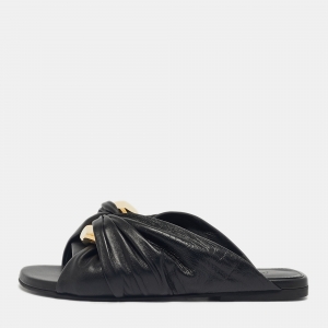 Pre Owned J.W.Anderson Black Leather Corner Flat Slides Size 36